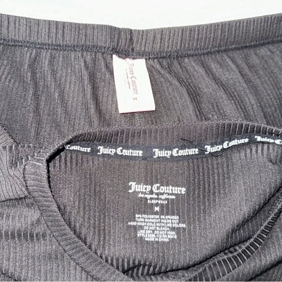 Juicy Couture M Black Beaded Ribbed Knit Short Sleeve Top & Shorts PJ Set - Picture 8 of 9